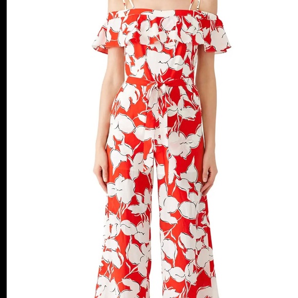 J.O.A Los Angeles Anthropologie red white floral long romper jumpsuit S Rare EUC - Picture 2 of 8